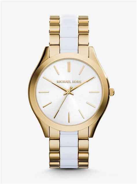 michael kors slim runway gold tone acetate watch|Michael Kors matte black watch.